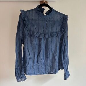 Anthropologie Sita Murt Betty high-neck blouse navy long sleeve blouse EU 38 US8